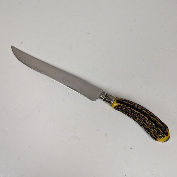 Vintage Sheffield Carving Knife – 13" Faux Antler Handle – Made in England - Picture 1 of 9